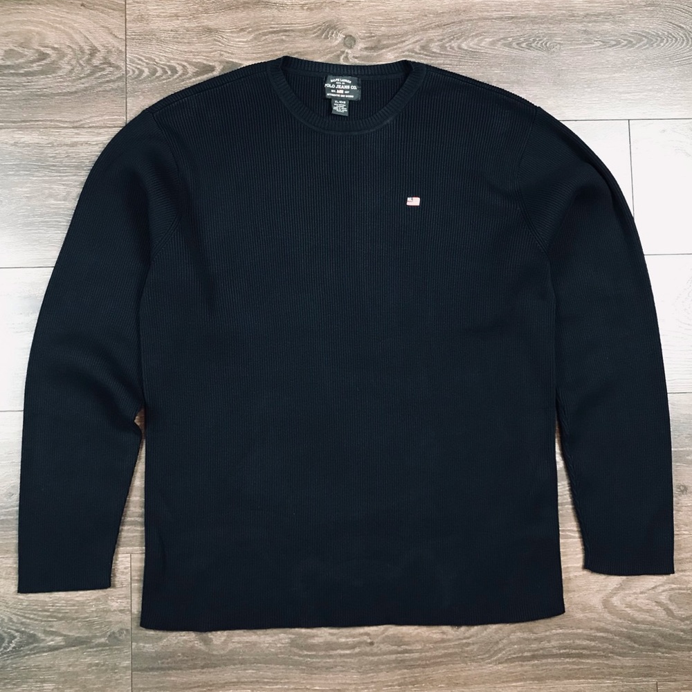 Ralph Lauren Polo Jeans Men’s Vintage Casual Crewneck Black Basic Sweater Sz XL